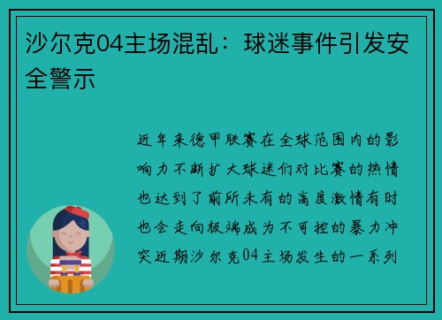 沙尔克04主场混乱：球迷事件引发安全警示