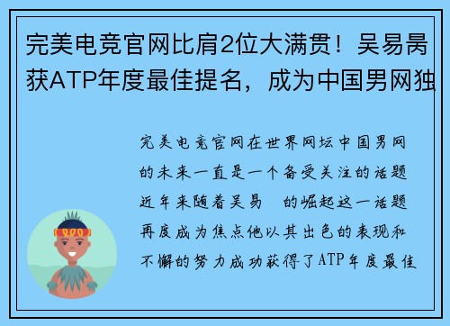 完美电竞官网比肩2位大满贯！吴易昺获ATP年度最佳提名，成为中国男网独苗