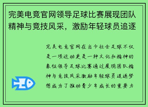 完美电竞官网领导足球比赛展现团队精神与竞技风采，激励年轻球员追逐梦想