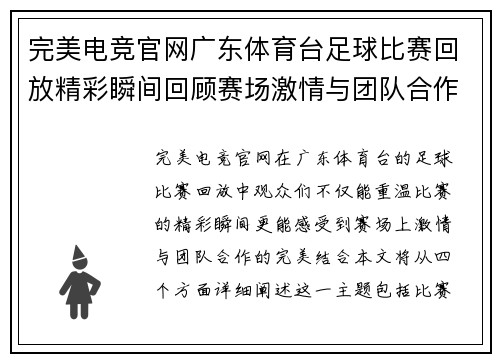 完美电竞官网广东体育台足球比赛回放精彩瞬间回顾赛场激情与团队合作的完美结合